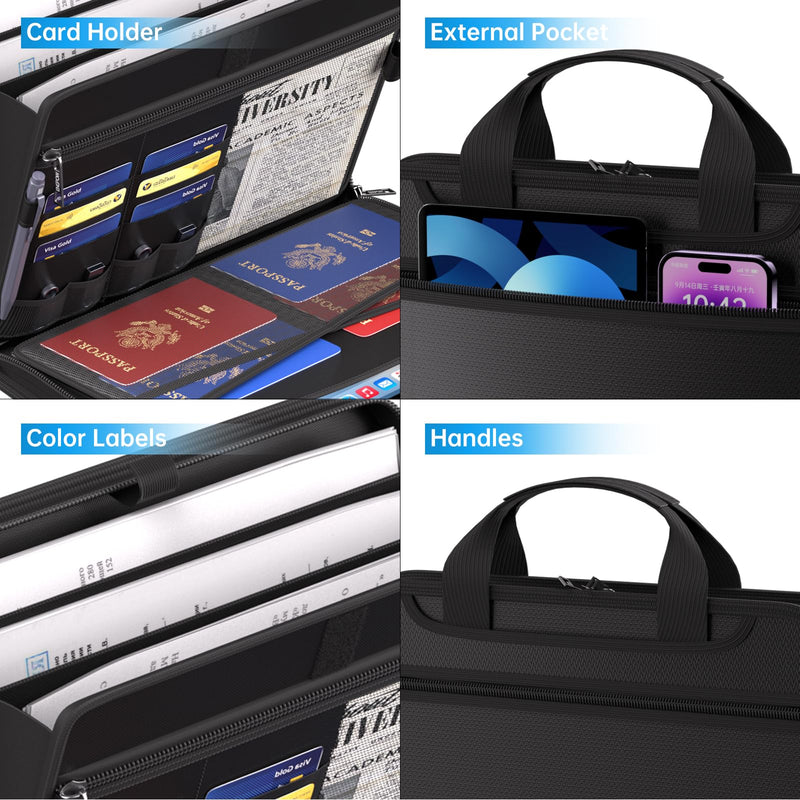 ENGPOW Document Organizer Folder, Fireproof Expanding File Folder with Multi Pockets, 3 Pockets File Organizer with Handle, Portable Home Travel Safe Storage for Important Documents, Passport, Laptop