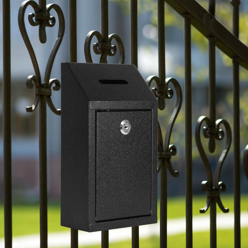 KYODOLED Money Drop Box with Lock & Slot, Metal Cash Collection & Suggestion Box for Farmstand Sales, Office or Home Wall Mount Use, 10.24x5.7x2.95 Inch, Black Textured Black Compact