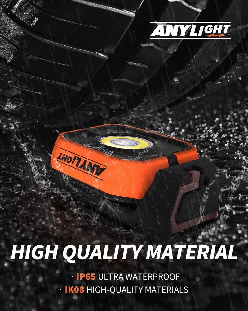 Work Light, Magnetic Rechargeable Light with 4 Modes & 150°Rotatable, 1200LM Waterproof Portable Light with 360° Rotating Hook for Emergency Car Repair, Grill, Outdoor work (1 Pack with Hook) 1 Pack ORANGE-NEW-1PK