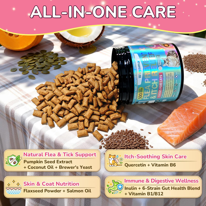 Woyamay Multi-Pet Flea Care Bundle – Dog Flea Prevention Soft Chews + Cat Flea & Itch Relief Crunchy Chews, Natural Skin, Coat & Immune Support for Dogs & Cats, Daily Oral Flea Treatment