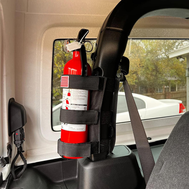 Roll Bar Car Fire Extinguisher Mount with American Flag,Fire Extinguisher Holder with Adjustable Straps for Fixing,Universal Car Accessories Fire Extinguisher Mount for Vehicle