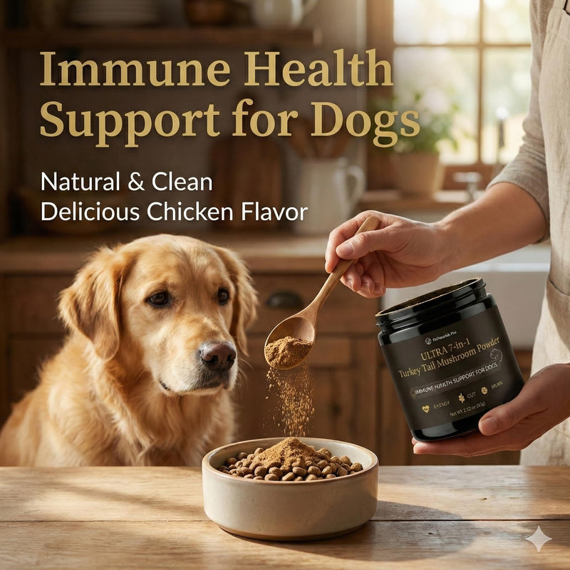 Turkey Tail Mushroom for Dogs – Ultra 7-in-1 Mushroom Powder with Beta-Glucans, Immune, Digestive & Brain Support, Chicken Liver Flavor, Daily Supplement for Dogs (120g)