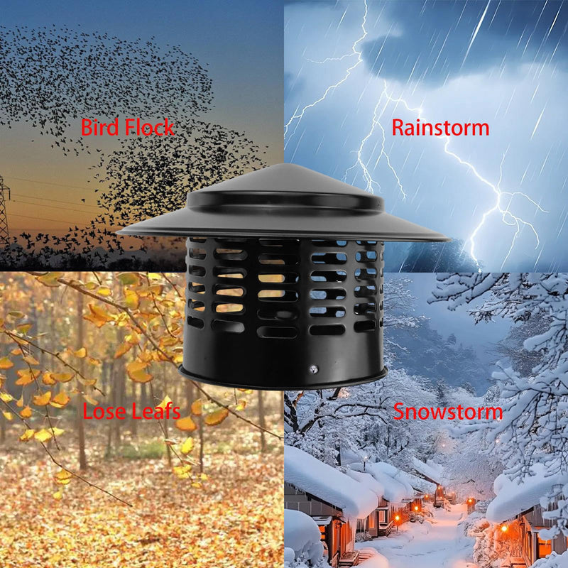 Cone Top Chimney Cap, Chimney Cover Cap Outside Roof Fireplace Screen Cover Exterior Stove Pipe Topper (Black, 8 in)