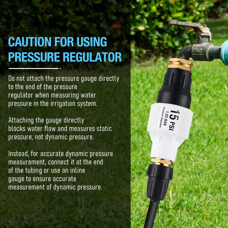 2 Pack Drip Irrigation Pressure Regulator Kit, Water Backflow Preventer for 3/4'' Garden/Faucet Hose Thread and 1/2'' Drip Irrigation Tubing Adapter, Complete Drip Irrigation System (15 Psi) 15 Psi 2