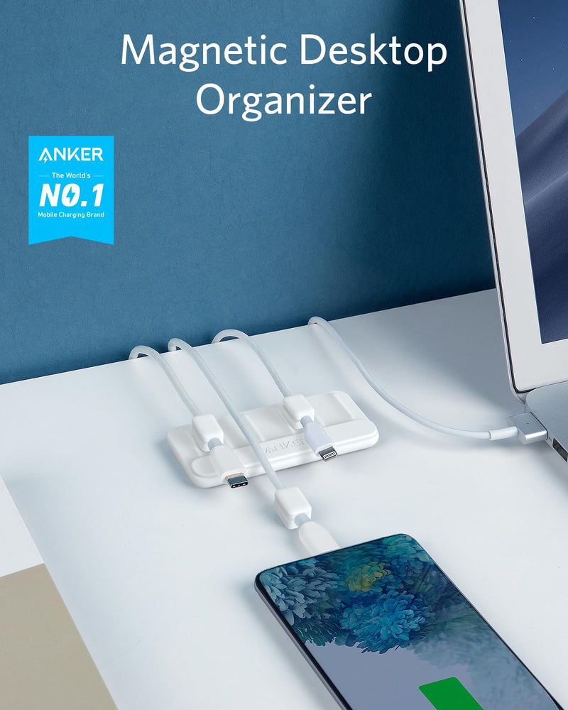 Anker Magnetic Desktop Cord Holder, Multipurpose Wire Keeper for Lightning, USB-C, Micro Cables - Sticks to Wood, Marble, Metal, Glass (White) 1 Pack White