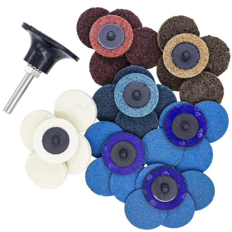TJR® 2" Quick Change Discs Type R 35PCS Set with 1/4" Holder Roll Lock Type for Die Grinder – Ideal for Surface Conditioning, Burr Removal, Deburring, Grinding, Polishing, Rust and Paint Removal