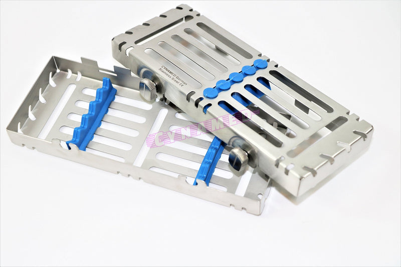 Double Button Detachable Sterilization Cassette for 5 Instruments German Stainless Blue Cynamed