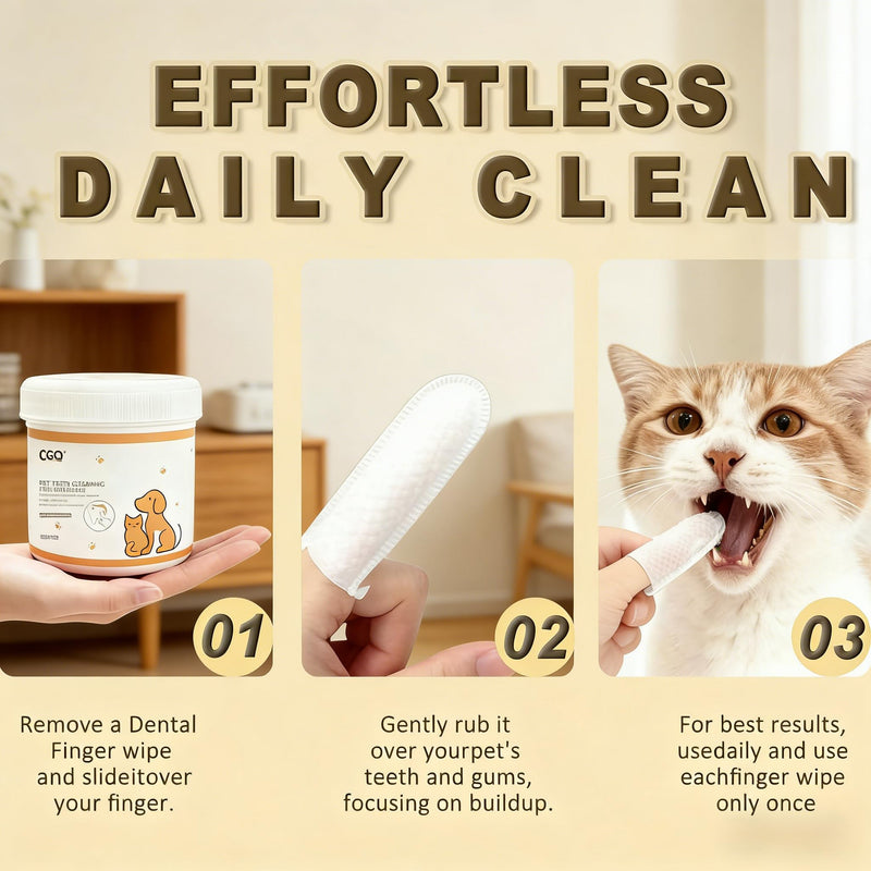 CGO Pet Teeth Cleaning Finger Wipes (50 Count) - Soft Dental Finger Covers for Dogs & Cats - Effectively Removes Plaque & Tartar, Freshens Breath - Alcohol-Free, Non-Irritating Oral Care Routine