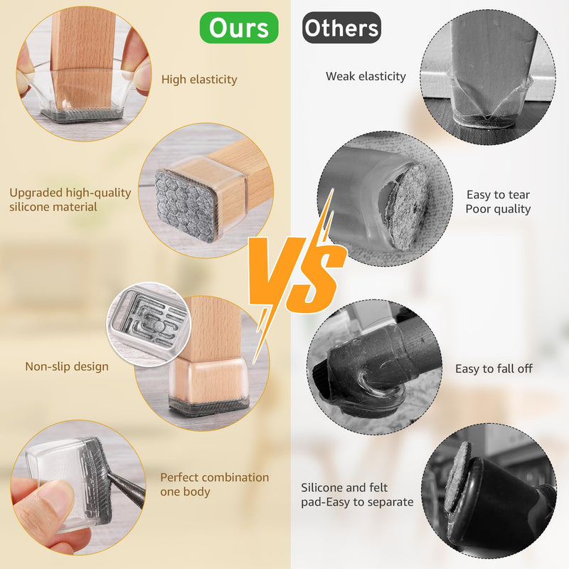24PCS Rectangular Chair Leg Floor Protectors, Furniture Sliders, Non-Slip Felt Furniture Pads for Hardwood Floors, Silicone Cap Covers to Protect Floors,(Fit L :1.34-1.57", W: 0.87-1.18") Rectangle S-Clear(Fit L: 1.34-1.57", W: 0.87-1.18")