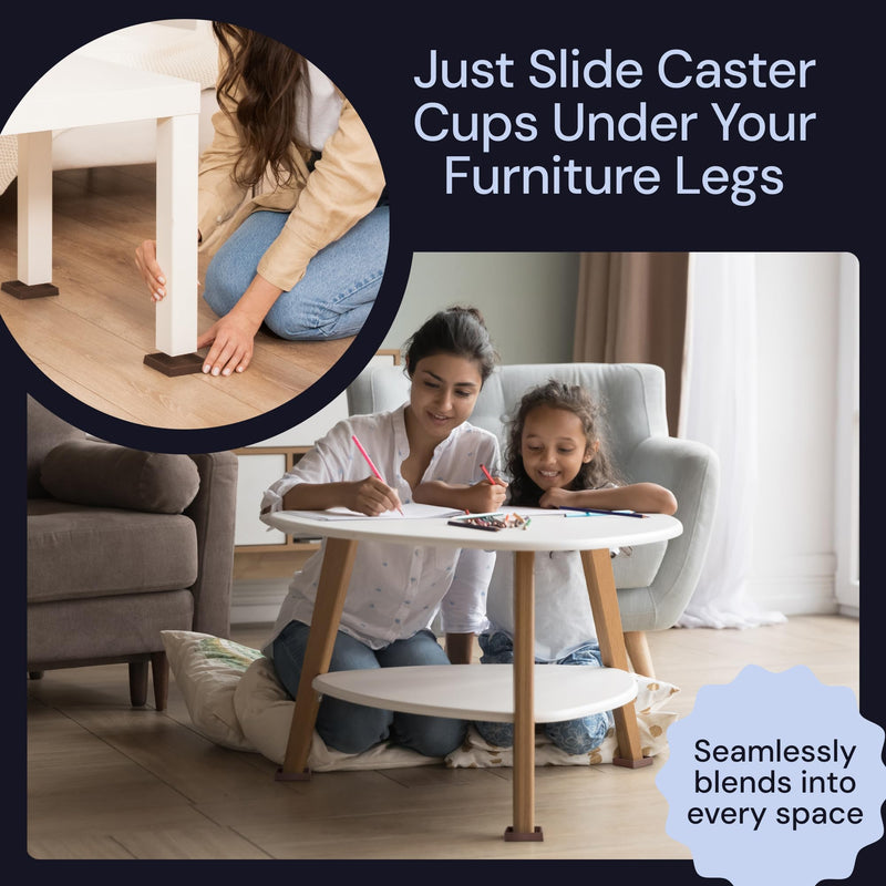 CasterMaster Non Slip Furniture Pads for Hardwood Floors - 2x2 Brown Round Rubber Feet for Furniture - Anti Slip Couch Stoppers to Prevent Sliding - Set of 4 Bed Stoppers