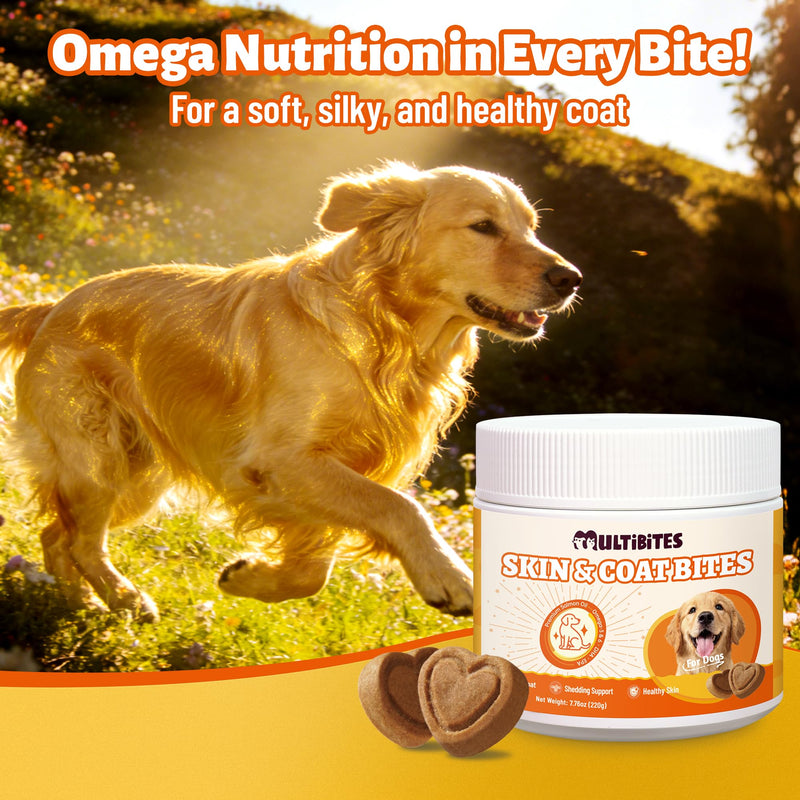 7.76 oz Skin & Coat Bites for Dogs - with Omega 3 from Salmon Oil for Dogs, Flaxseed, Vitamin E & Biotin - Skin and Coat Supplement for Itching Skin Relief - Dog Vitamins and Supplements