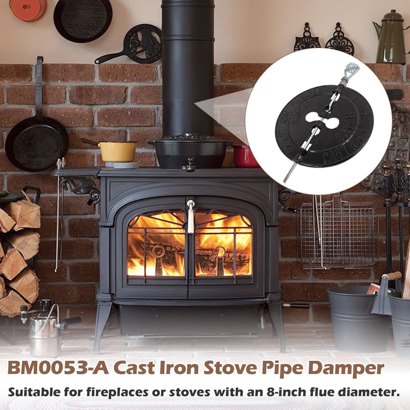 BM0053-A 8" Cast Iron Stove Pipe Damper for Single Wall Black Flue Pipe