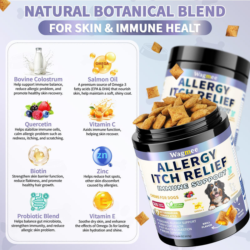 Dog Allergy Relief – 500 Ct Anti-Itch Chews + Natural Allergy Drops for Dogs, Yeast & Itchy Skin Relief, Paw Licking & Ear Support, Skin Coat Immune & Gut Health Supplement