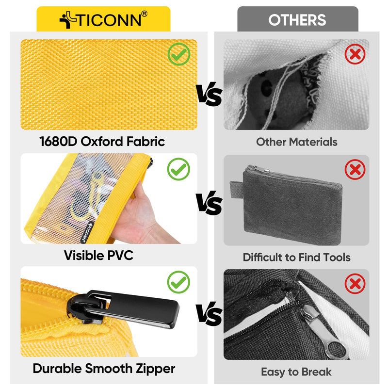 TICONN Tool Pouch, 1680D Oxford Small Tool Bag, Tool Pouches with Zipper, Clear Utility Bag Zipper Pouch for Tool Organizers and Storage (9PK Combo) 9PK