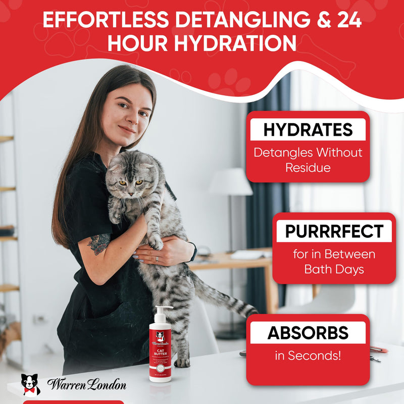 Warren London Cat Hydrating Butter | Unscented Leave-in Conditioner Lotion for Soft, Shiny Fur | Deep Moisture & Detangling for All Breeds