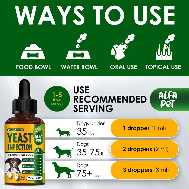 Yeast Infection Treatment for Dogs Helps with Itching & Allergies – Dog Yeast Infection Treatment Liquid Herbal Supplement – for All Breeds – Bacon Taste – 2 Oz Yellow