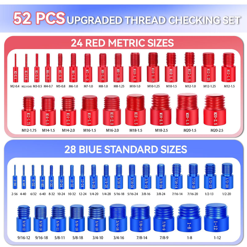52PCS Nut and Bolt Thread Checker, Thread Checker Standard and Metric, 28 Inch & 24 Metric Thread Gauge