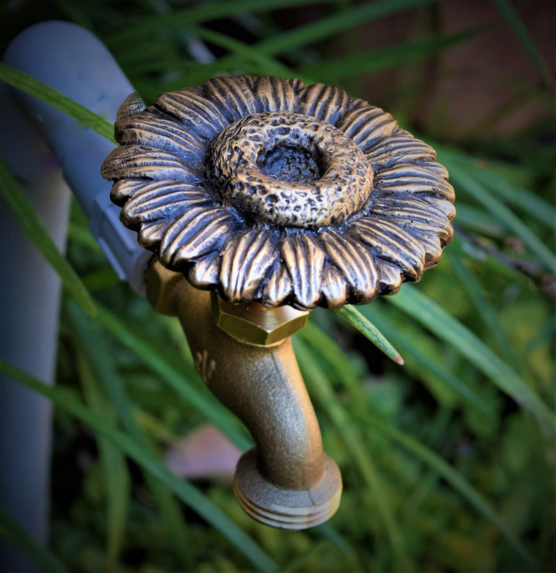 Sunflower - Decorative Outdoor Faucet Handle with Universal Adapter, Brass, DIY, Replacement Handle Only (Faucet not Included)