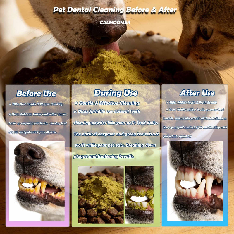 Dog Teeth Cleaning Powder, Pet Dental Powder with Probiotics - Tartar & Plaque Remover, Freshens Bad Breath, No Brushing Teeth Care for Dogs All Breeds - 150g