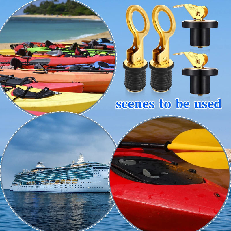 4 Pack 1 Inch Marine Drain Plugs Set Brass Snap Lock Baitwell & Snap Handle Drain Plugs for Boat Yacht Kayak Boat Yacht Kayak Marine Rust Proof Accessories
