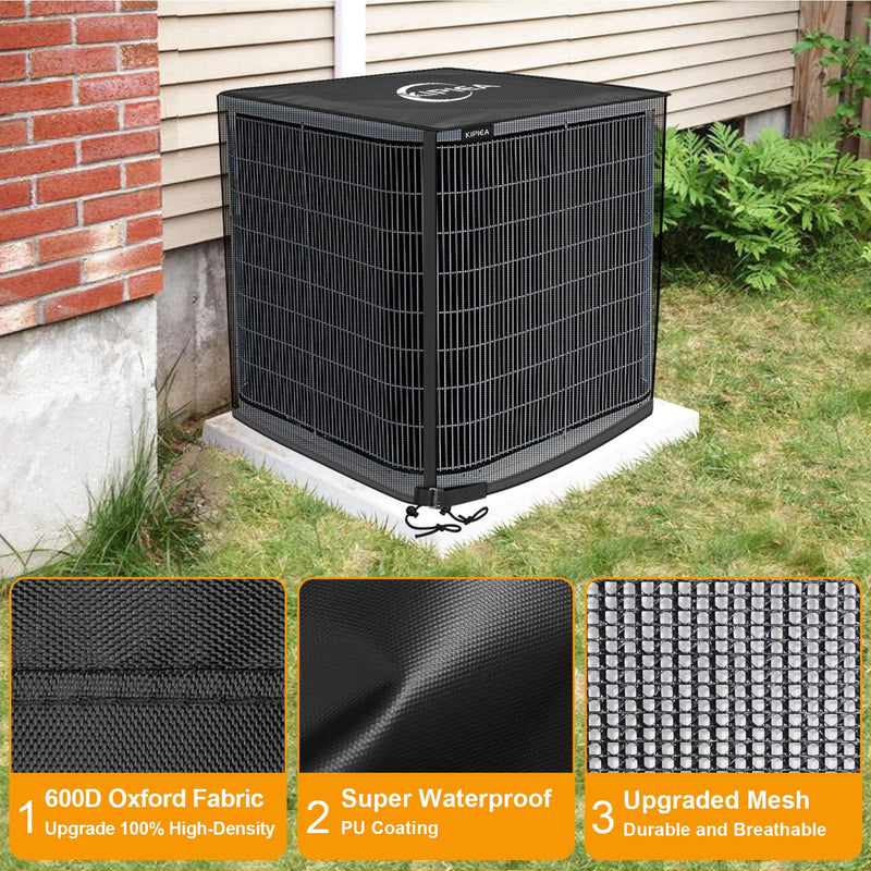 Kipiea 2 in 1 Upgraded Full Mesh Outdoor AC Unit Cover with Detachable 600D Waterproof Top, Air Conditioner Mesh Covers for Outside Units, for All Season (24" W x 24" D x 30" H) 24"W x 24"D x 30"H