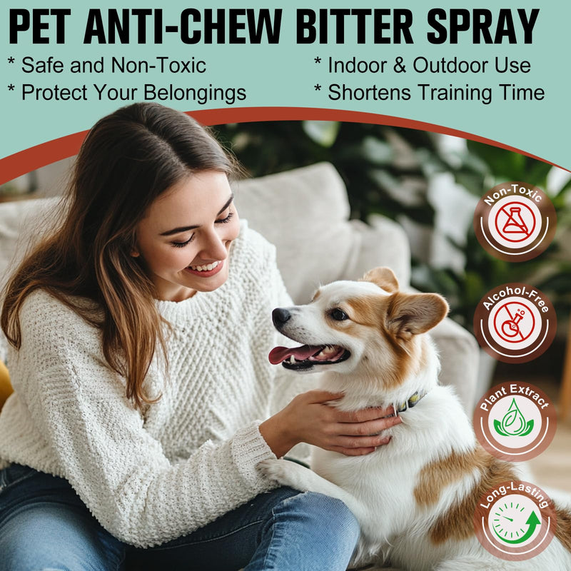 No Chew Spray for Dogs Cats,Bitter Apple Spray for Puppy to Protect Furniture Shoes Belongings, Natural Dog Anti Bite Training Aid Stops Chewing and Licking (2x4.06FL.OZ),Alcohol-Free 120ML of 2 BOTTLES