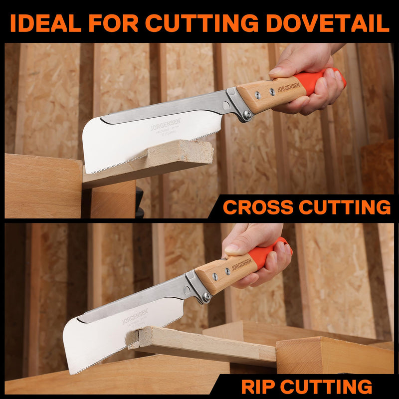JORGENSEN Japanese Pull Saw, 6 Inch Folding Dovetail Saw with Beech Wood Long handle, SK5 Steel Blade Tool-less Quick Change, 21TPI Cross Cut Saw Woodworking Hand Saw for Hardwood, Softwood