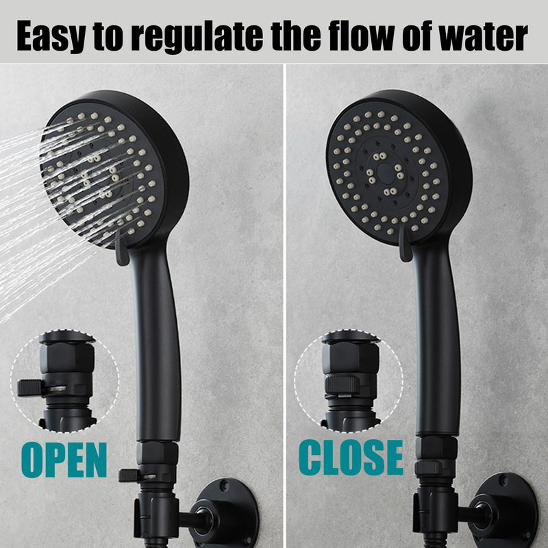 Water Flow Control Valve, G1/2" Brass Shower Flow Shut Off Valve, Simple Water Volume Adjust Valve, Water Pressure Regulator for Hand Held Shower, Matte Black