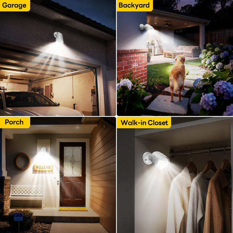 Rechargeable Battery Operated Motion Sensor Light,4000mAh Battery Powered Spotlight 600 Lumen Outdoor IP65 Waterproof for Porch,Yard,Wall,Garden White-1pcs - NewNest Australia