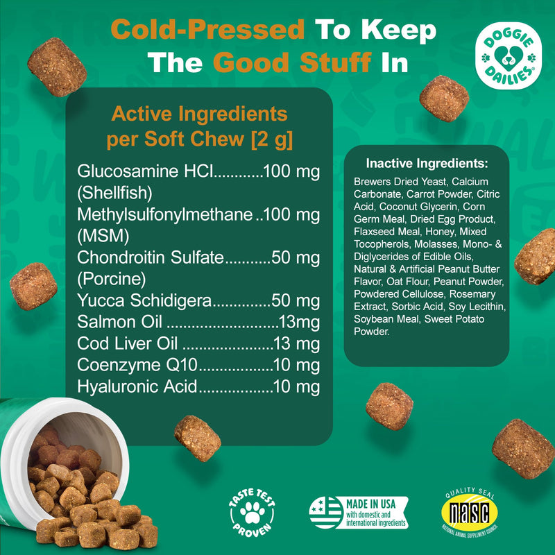Doggie Dailies, Hip and Joint Supplement for Dogs, Glucosamine Chondroitin, Premium Hip and Joint Chews for Dogs All Breeds & Sizes, Dog Vitamins and Supplements, (Peanut Butter) 225 Chews Peanut Butter - 225 Count