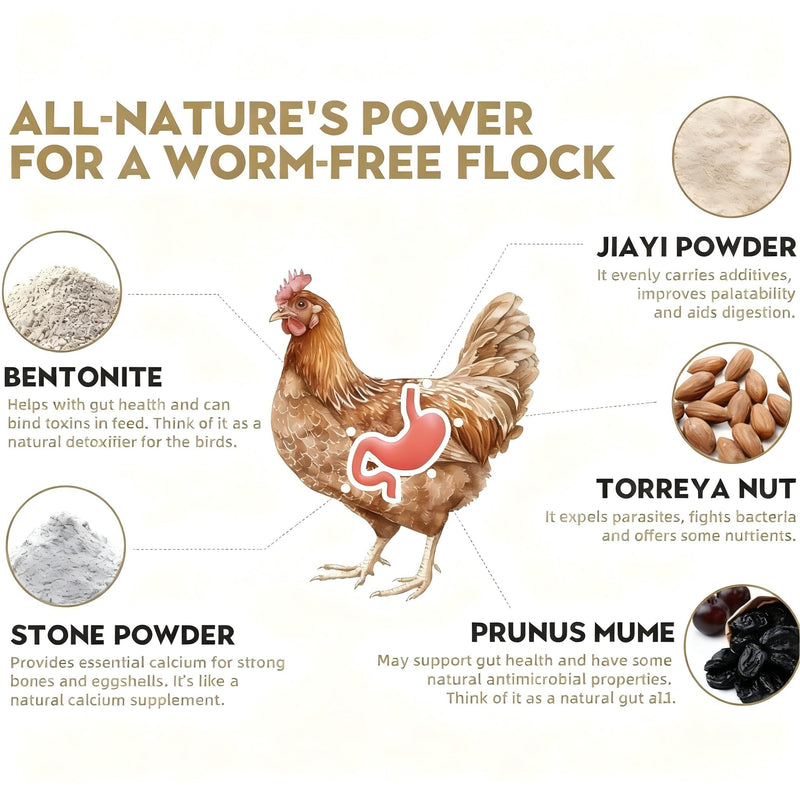 Natural Chicken Dewormer Powder - Chili Flavor | All-Natural Poultry Worm Treatment for Hens & Birds | Easy-Mix Feed Supplement | Safe for Eggs | No Withdrawal (1LB Pouch)