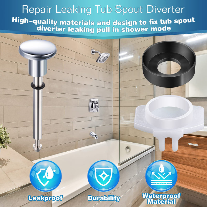 Enhon 2 Set Tub Spout Diverter Repair Kit, Includes 2 x Diverter Valve Stems, 2 x Cup Seals and 2 x Gates, Bathroom Shower Bathtub Leaky Faucet Repair Replacement Parts (Chrome,Classic) Chrome Classic