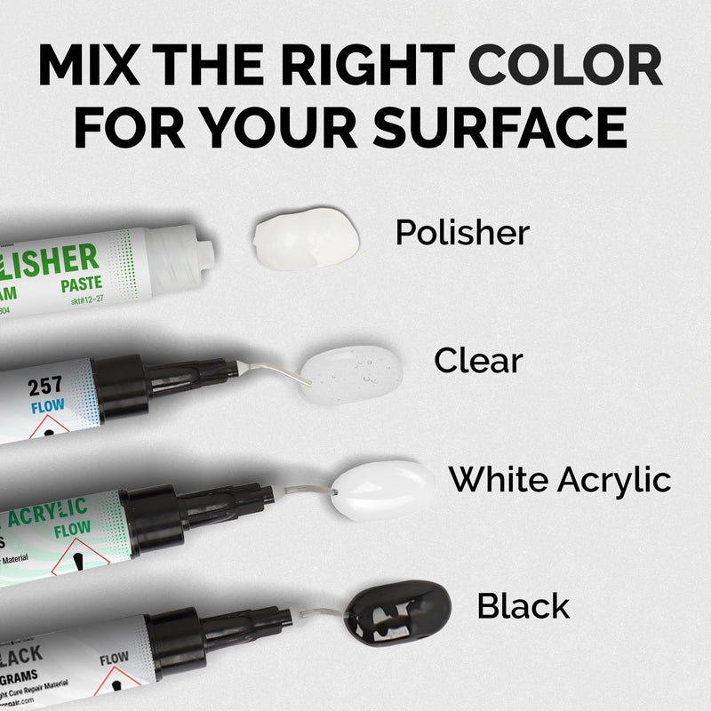 Granite, Marble & Corian Repair Kit (Clear, Black & Acrylic) - Ideal as Quartz Countertop Repair Kit I Works Great for Marble, Porcelain, Ceramic & Granite Surfaces I Also for Bathtub & Tile Repair
