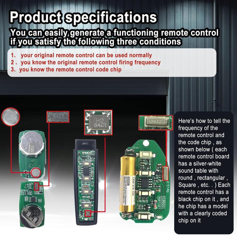 5PCS 433.92MHz Gate Opener Remote, 4 Button Garage Door Opener Remote 433Mhz Electric Gate Garage Door Remote Control Duplicator Fob Opener for Electric Garage Door Car