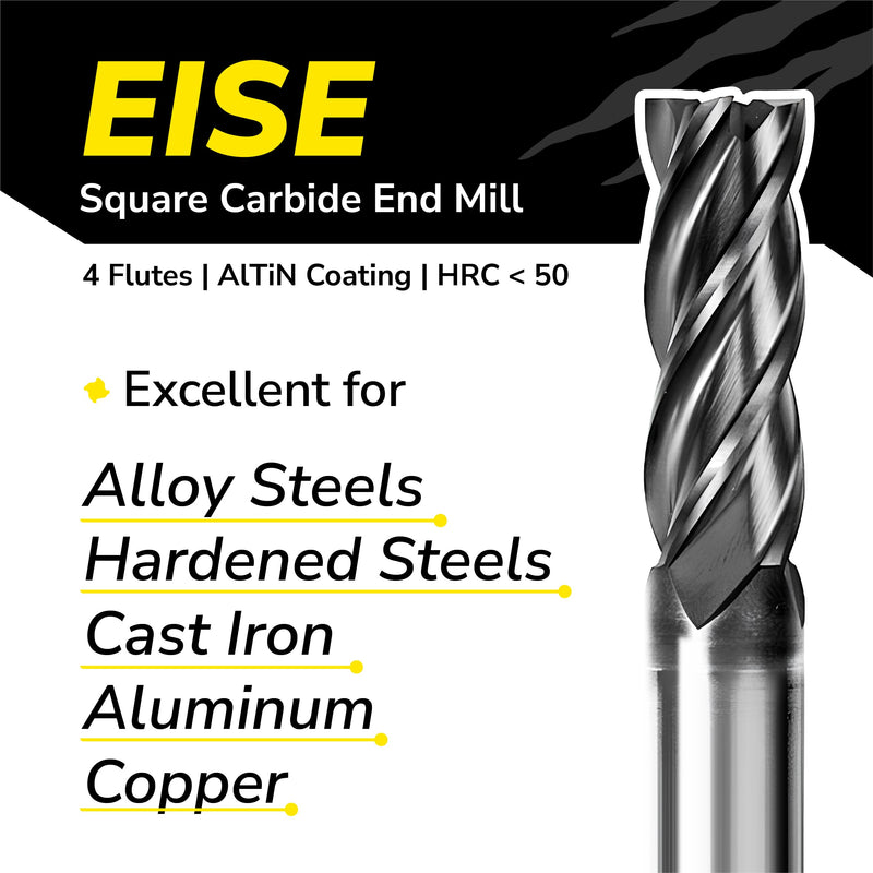 SPEED TIGER EISE 1/8" Carbide Square End Mill - 4 Flutes Milling Bits Set for Alloy Steels, Hardened Steels, Aluminum, Copper, Cast Iron, HRC 50 Deg AlTiN Coating, CNC Router Bits (3pcs) 3 1/8 in