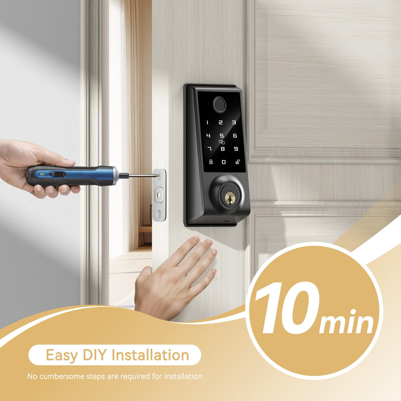Smart Door Lock Deadbolt Lock, Keyless Entry Door Lock, Fingerprint and Code Access, App Control, Touchscreen Keypad Deadbolts, Auto Lock