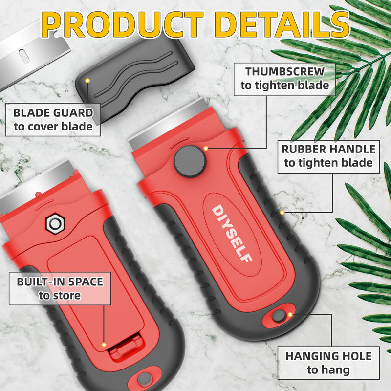 DIYSELF 1 Pack Razor Blade Scraper with 15 Extra Blades, Scraper Tool for Cleaning Window, Paint, Cooktop, Oven, Glass Stove Top Scraper, Razor Scraper with Buit-In Blade Storage Red