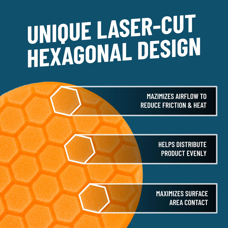 Chemical Guys Hex-Logic 5.5" Quantum Buffing Pad Orange (2 Pack) - Precision Cutting Pad for Swirls and Scratches - Works with Dual Action and Rotary Polishers for Paint Correction