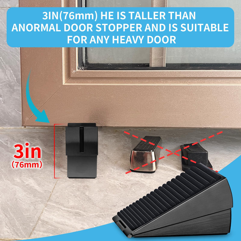 Strongest Adjustable Spring Loaded Large Door Stopper - Heavy Duty Tall Door Stop Wedge Door Stoppers for Bottom of Door, Tall up to 3 in Doorstop Stainless steels Made Suits Any Heavy Door 1 Pack Black