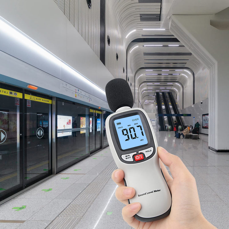 Decibel Meter, Portable SPL Meter (Sound Pressure Level Meter), Digital Noise Meter 30-130dB(A) db Meter, Noise Volume Measuring Instrument, Sound Monitoring Tester (Battery Included) Gray