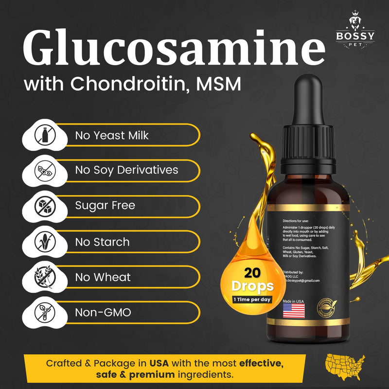 Liquid Glucosamine for Dogs & Cats - Advance Joint Support Supplement - Supplement with Chondroitin, MSM, Hyaluronic Acid, Biotin, Collagen Peptides & Taurine - Max Potency
