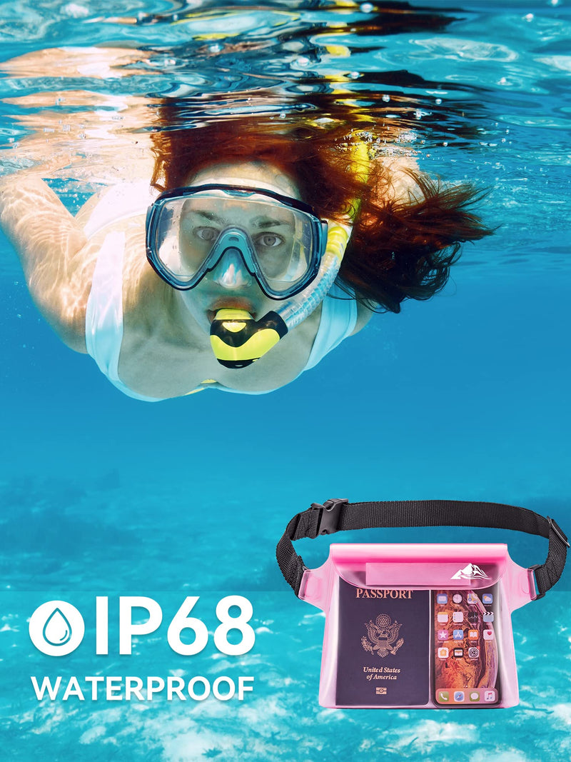 HEETA Waterproof Dry Bag for Women Men (Transparent Black 5L) Bundled with 2-Pack Waterproof Pouch with Waist Strap (Pink & Grey)
