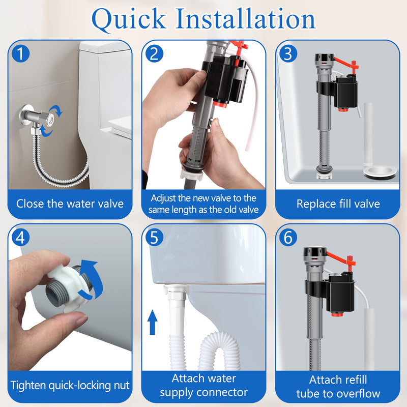 Fayoo Universal Toilet Tank Replacement Repair Kit Include Toilet Fill Valve, 2 Inch Rubber Toilet Flapper, Front Mount Toilet Flush Brass Handle, 1 Pair of Work Gloves, 2 Adapter Pipe Fittings