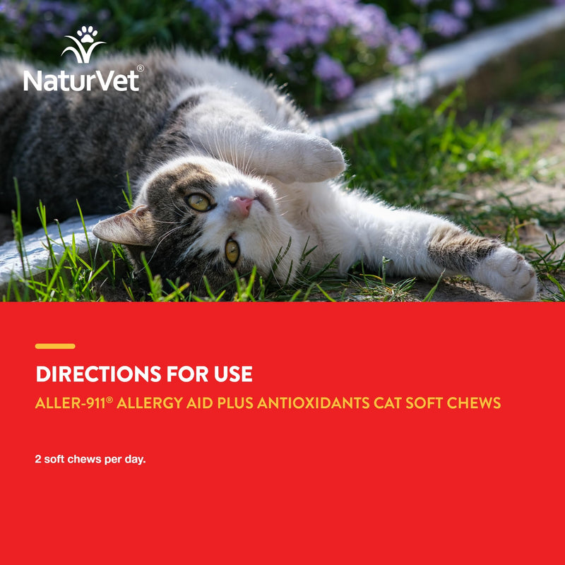 NaturVet – Aller-911 Allergy Aid Plus Antioxidants For Cats – 60 Soft Chews | Supports Immune System, Skin Moisture & Respiratory Health | Enhanced With Omegas, DHA & EPA | 30 Day Supply - PawsPlanet Australia