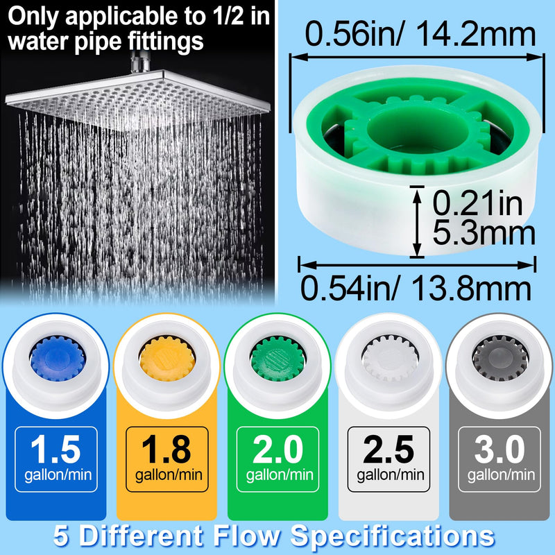 10 Pcs Shower Flow Restrictors, GPM 1.5/1.8/2.0/2.5/3.0 Shower Head Flow Reducer Limiter, Water Saver Adapter for Handheld Shower, Bathroom, Toilet