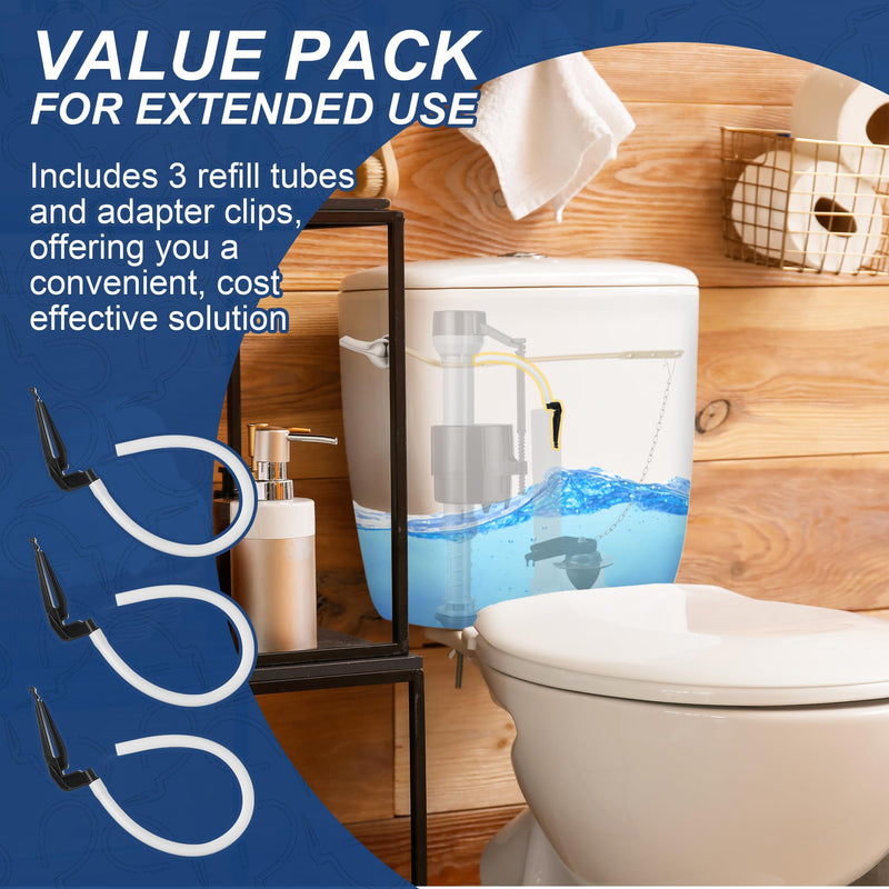 Saillong 3 Pack Toilet Refill Tube and Clip Replacement, Toilet Repair Kit Inside Tank Compatible with 100, 200, 200A, 400A and Most Other Valves, 9.65” Length, Rubber and Plastic