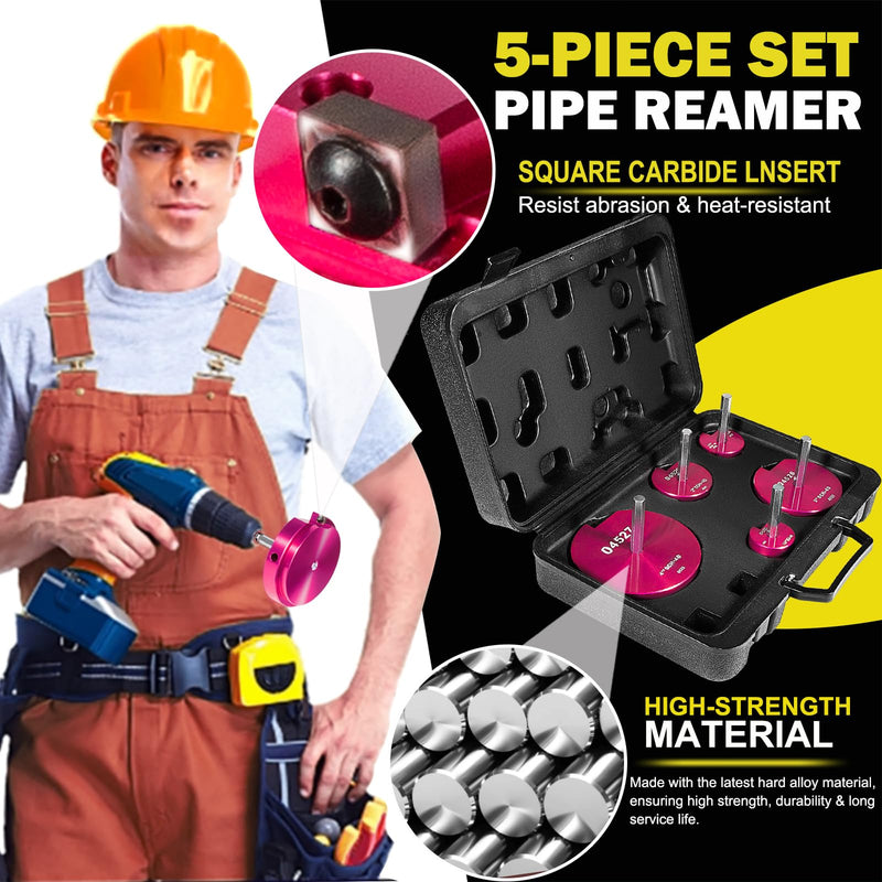 PVC Pipe Reamer Kit, 5-Piece Pipe Fitting Reamer Tool for Plumbing Repairs 1.25+1.5+2+3+4 Inch