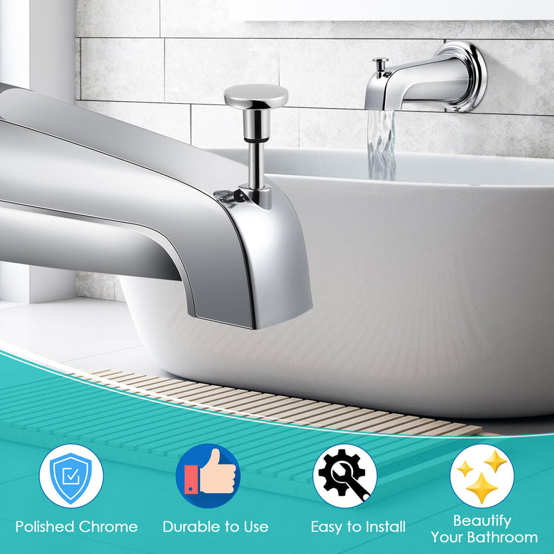 Universal Bathroom Tub Spout with Metal Tub Spout Cover Ring, 5 1/4 Inches Reach Wall Front Mount Faucet with Shower Diverter 1/2" IPS Inside Thread(Chrome) Chrome - NewNest Australia