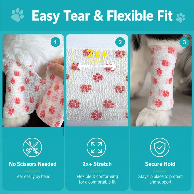 Vet Wrap Bandage for Dogs, 18 Rolls 4" x 5 Yards Self-Adhering Cohesive Pet Bandage Tape, Dog Paw & Leg Wrap for Minor Wound, Hotspots, Broken Nail, Gauze Pads & Licking Protection 4 inch Multicolor5