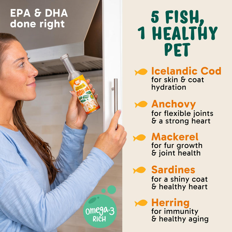 Omega 3 Fish Oil for Dogs (8 oz) - Premium Icelandic Liquid Dog Fish Oil Supplement with EPA DHA for Skin, Coat & Joint Health - Natural Pet Supplement - Leak-Free Aluminum Pour Bottle 8 fl. ounces
